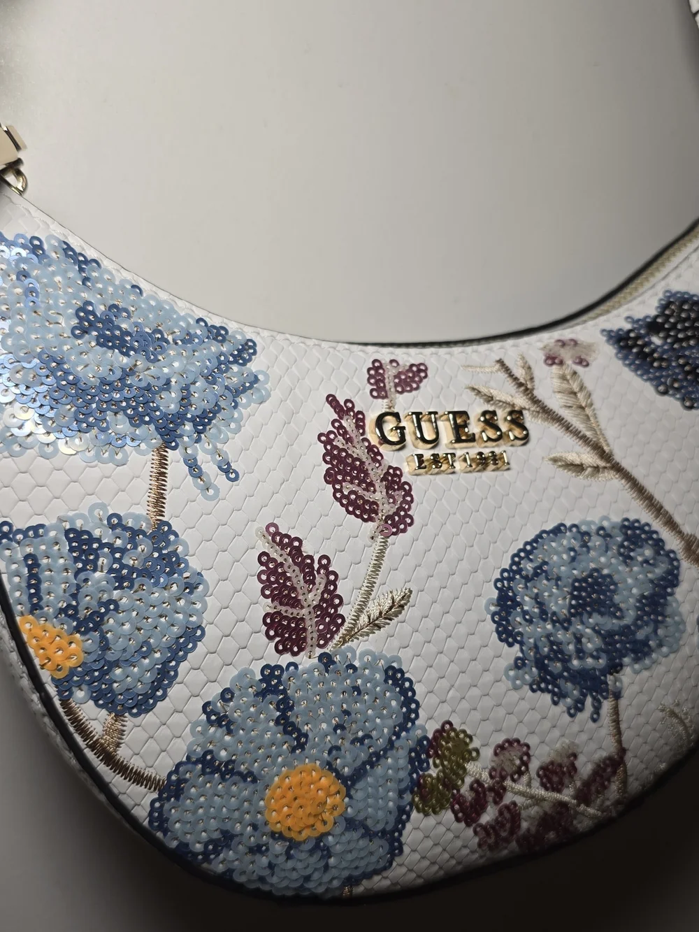 GUESS White Floral Sequin Shoulder Bag - Picture 2 of 6